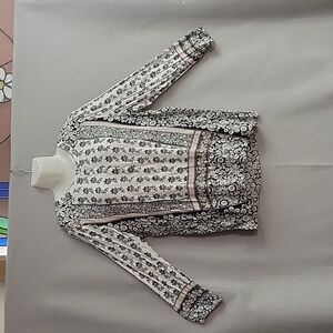 Loft Outlet Color Block Tunic Long sleeve Black white pink 5 button top XL